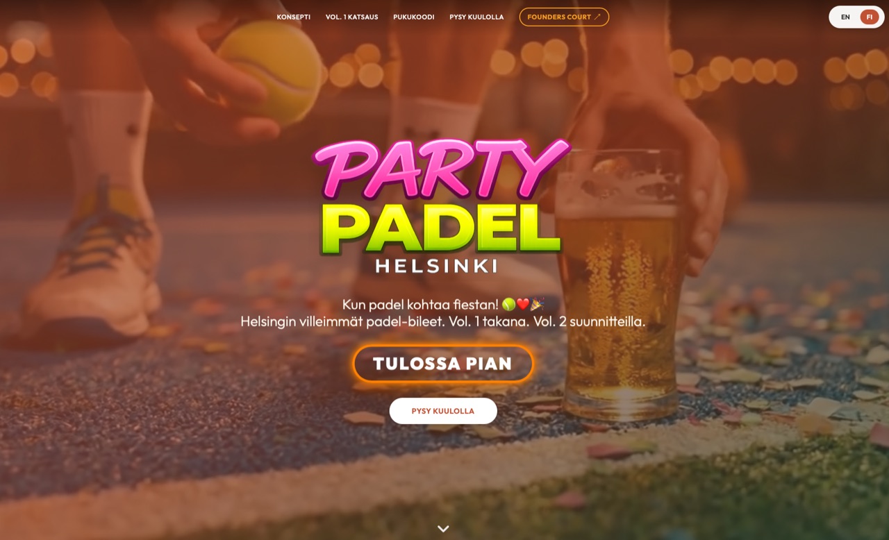 Party Padel Helsinki event site designed by Wihmo
