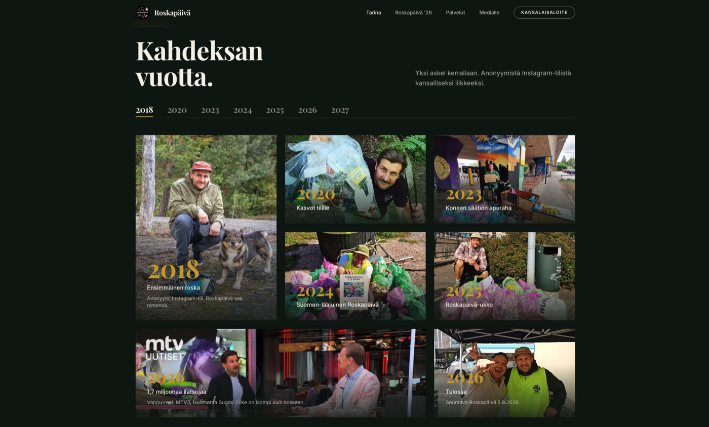 Roskapäivä · eight-year timeline