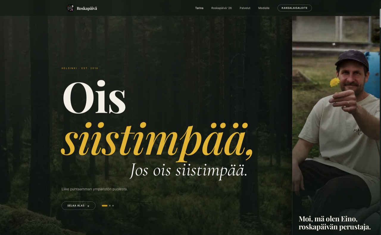Roskapäivä website designed by Wihmo