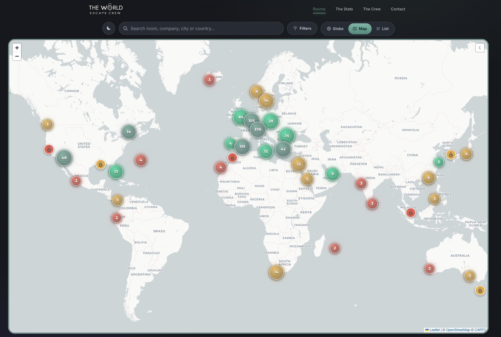The World Escape Crew map view