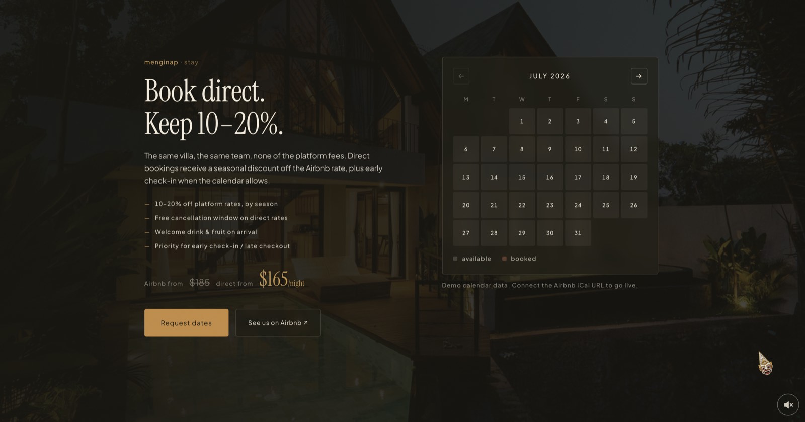 Villa Astu booking calendar